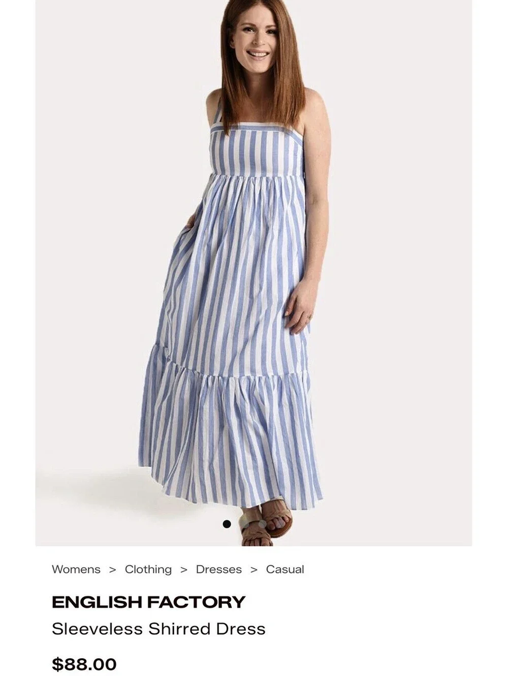 English Factory Sleeveless Shirred Dress Size XS classic striped flowy